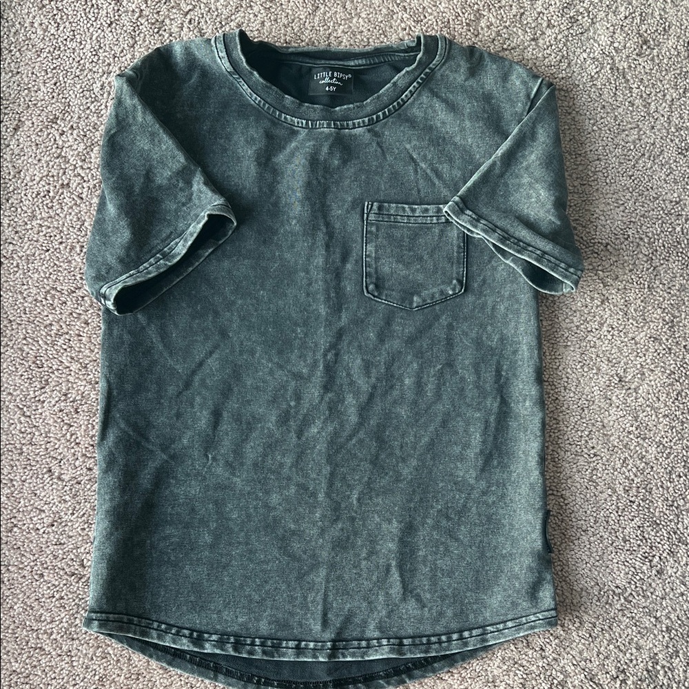 Little Bipsy Acid Washed Black T-Shirt with Pocket